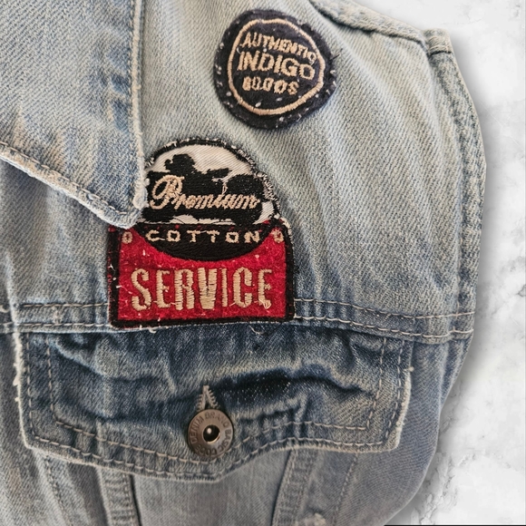 Vintage Basic Code Denim Vest Men L• Distressed Faded Blue Jean Vest Biker Patch - Picture 4 of 12